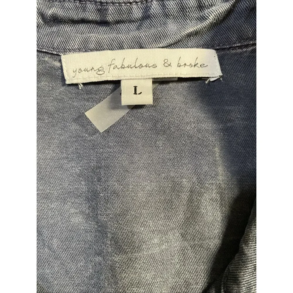 Young Fabulous & Broke Shirt Dress NWT Sz Large Tencel Ruched button front Blue